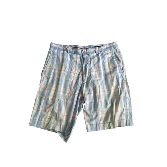 BOBBY JONES Blue Plaid Gold Pleated Shorts Size 34 - Picture 4 of 8